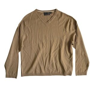 Structure Mens XL‎ Sweater 100% Fine Italian Merino Wool Tan V-Neck Knit